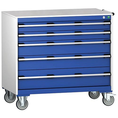 Mobilní zásuvková skříň Bott Cubio, 99 x 105 x 65 cm, 5 zásuvek, linoleum, šedá-modrá