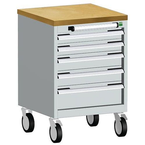Mobilní zásuvková skříň Bott Cubio, 79 x 52,5 x 52,5 cm, 5 zásuvek, multiplex, šedá-šedá