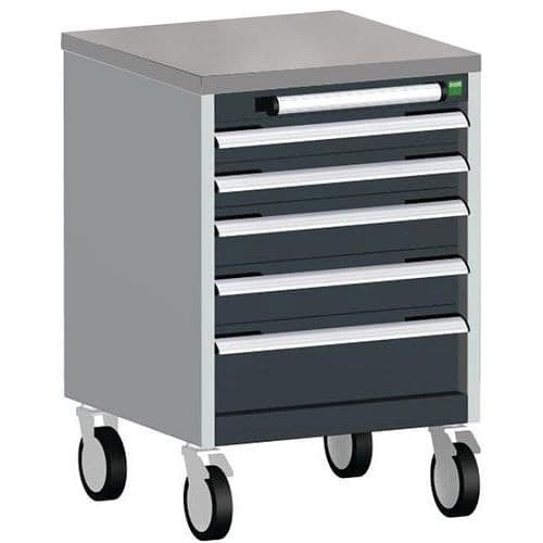 Mobilní zásuvková skříň Bott Cubio, 79 x 52,5 x 52,5 cm, 5 zásuvek, linoleum, šedá-antracit