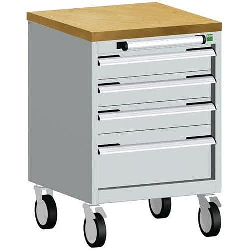 Mobilní zásuvková skříň Bott Cubio, 79 x 52,5 x 52,5 cm, 4 zásuvky, multiplex, šedá-modrá