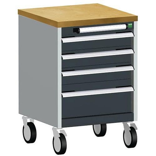 Mobilní zásuvková skříň Bott Cubio, 79 x 52,5 x 52,5 cm, 4 zásuvky, multiplex, šedá-antracit