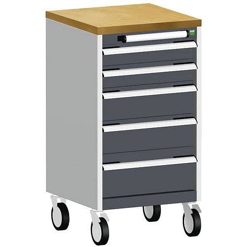 Mobilní zásuvková skříň Bott Cubio, 89 x 52,5 x 52,5 cm, 5 zásuvek, multiplex, šedá-antracit