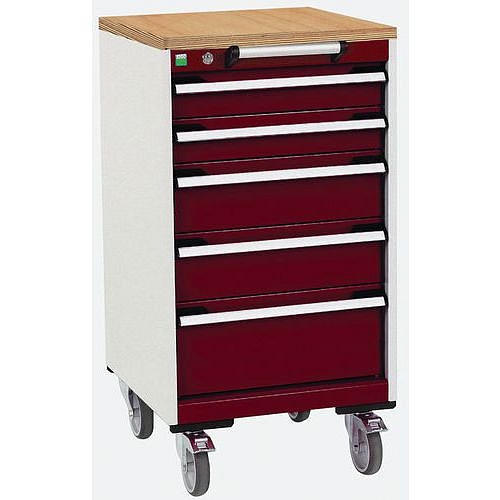 Mobilní zásuvková skříň Bott Cubio, 99 x 52,5 x 52,5 cm, 5 zásuvek, multiplex, šedá-červená