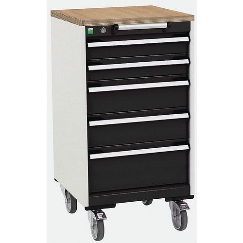 Mobilní zásuvková skříň Bott Cubio, 99 x 52,5 x 52,5 cm, 5 zásuvek, multiplex, šedá-antracit