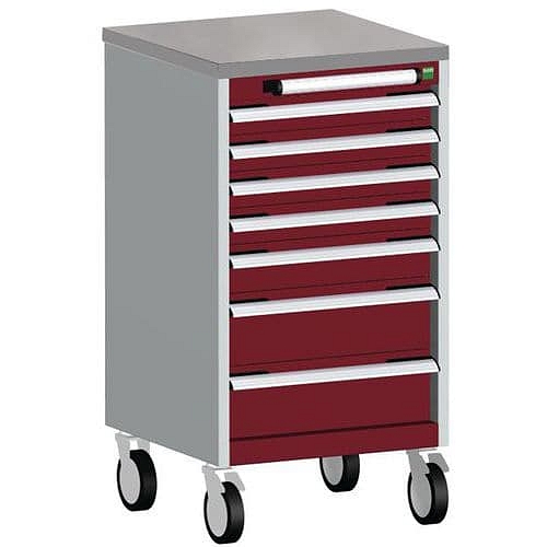 Mobilní zásuvková skříň Bott Cubio, 99 x 52,5 x 52,5 cm, 7 zásuvek, linoleum, šedá-červená