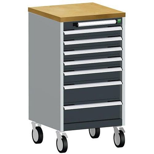 Mobilní zásuvková skříň Bott Cubio, 99 x 52,5 x 52,5 cm, 7 zásuvek, multiplex, šedá-antracit