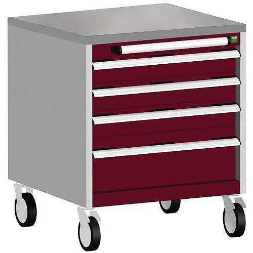 Mobilní zásuvková skříň Bott Cubio, 79 x 65 x 65 cm, 4 zásuvky, linoleum, šedá-červená