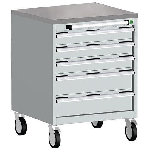 Mobilní zásuvková skříň Bott Cubio, 89 x 65 x 65 cm, 5 zásuvek, linoleum, šedá-šedá