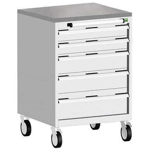 Mobilní zásuvková skříň Bott Cubio, 99 x 65 x 65 cm, 5 zásuvek, linoleum, šedá-modrá