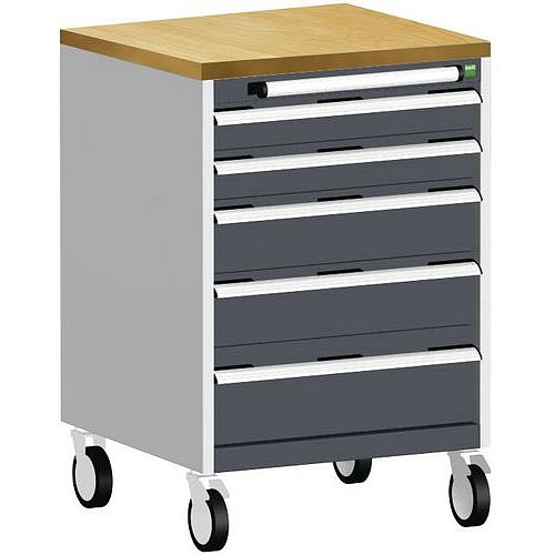 Mobilní zásuvková skříň Bott Cubio, 99 x 65 x 65 cm, 5 zásuvek, multiplex, šedá-antracit