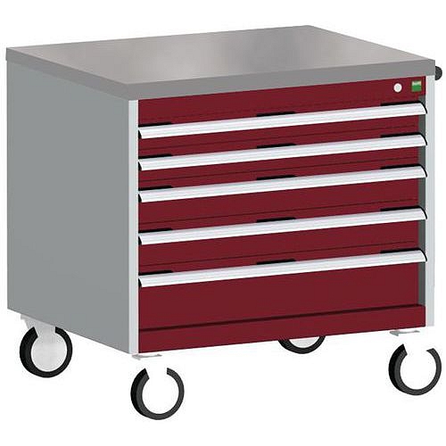 Mobilní zásuvková skříň Bott Cubio, 79 x 80 x 65 cm, 5 zásuvek, linoleum, šedá-červená