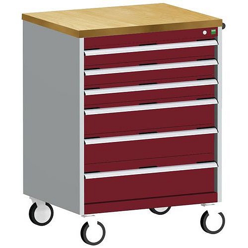 Mobilní zásuvková skříň Bott Cubio, 109 x 80 x 65 cm, 6 zásuvek, multiplex, šedá-červená