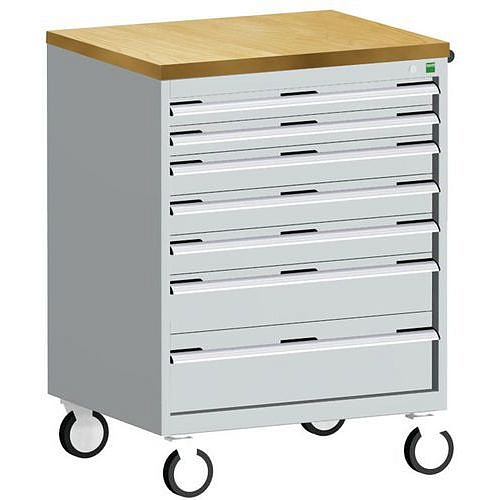 Mobilní zásuvková skříň Bott Cubio, 109 x 80 x 65 cm, 7 zásuvek, multiplex, šedá-modrá