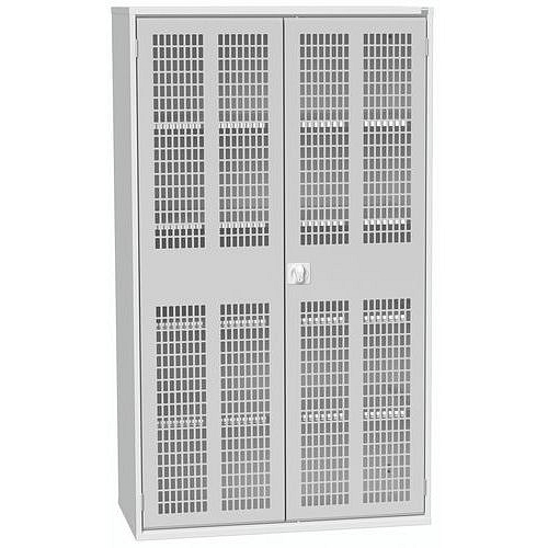 Dílenská skříň policová Bott Verso, drátěné dveře, 4 police, 200 x 130 x 55 cm, šedá-šedá