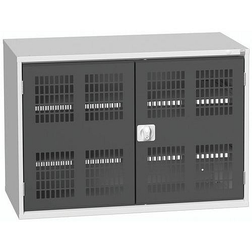 Dílenská skříň policová Bott Verso, drátěné dveře, 2 police, 80 x 130 x 55 cm, šedá-antracit