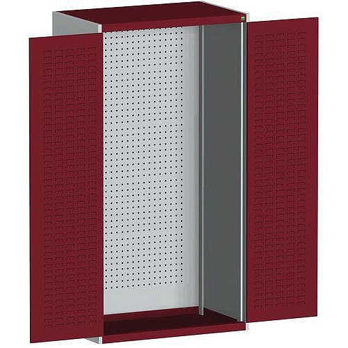 Dílenské skříně s perfo panely pro držáky na nářadí/boxy, 200 x 105 x 65 cm, šedá-červená