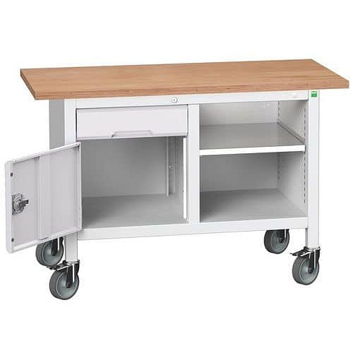 Mobilní dílenský stůl Bott Verso Storage, 125 x 60 x 83 cm, multiplex, 1 zásuvka, 1 skříňka, 1 police, šedá-šedá