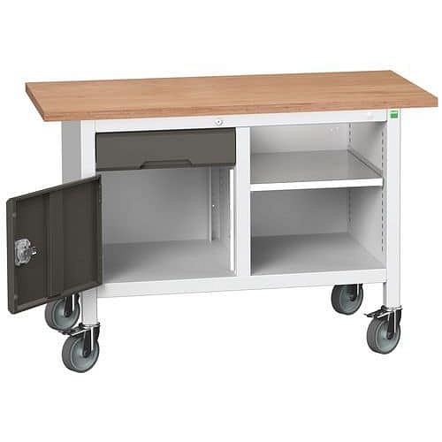 Mobilní dílenský stůl Bott Verso Storage, 125 x 60 x 83 cm, multiplex, 1 zásuvka, 1 skříňka, 1 police, šedá-antracit