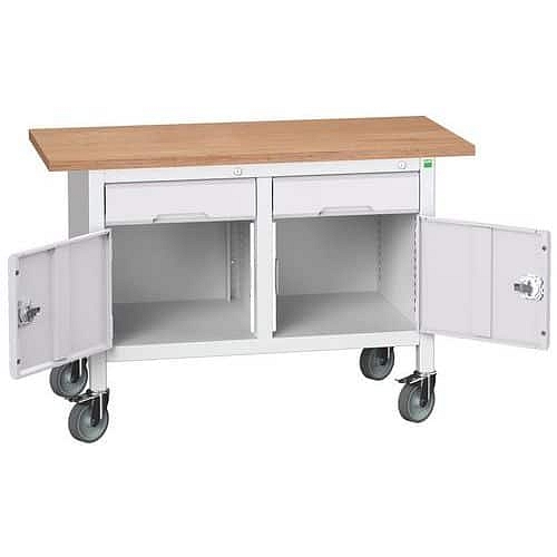 Mobilní dílenský stůl Bott Verso Storage, 125 x 60 x 83 cm, multiplex, 2 zásuvky, 2 skříňky, šedá-šedá