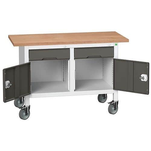 Mobilní dílenský stůl Bott Verso Storage, 125 x 60 x 83 cm, multiplex, 2 zásuvky, 2 skříňky, šedá-antracit