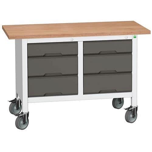 Mobilní dílenský stůl Bott Verso Storage, 125 x 60 x 83 cm, multiplex, 6 zásuvek, šedá-antracit
