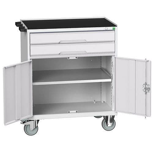 Mobilní pracovní stůl se zásuvkami Bott Verso, 96,5 x 80 x 55 cm, 2 zásuvky, skříňka, rohož, šedá-šedá