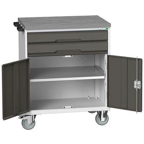Mobilní pracovní stůl se zásuvkami Bott Verso, 98 x 80 x 60 cm, 2 zásuvky, skříňka, linoleum, šedá-antracit