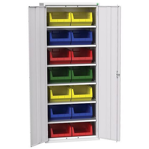 Skříň Bott Verso s boxy, 200 x 80 x 55 cm, 6 polic, 14 boxů, šedá-šedá