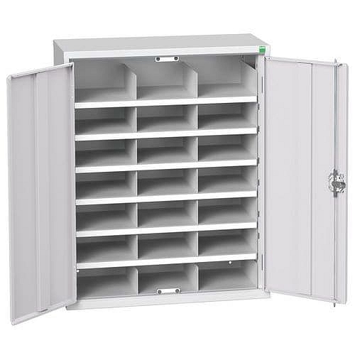 Kovová dílenská skříň Bott Verso s přihrádkami, 100 x 80 x 35 cm, 21 přihrádek, šedá-šedá