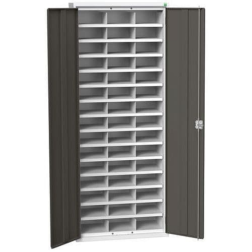 Kovová dílenská skříň Bott Verso s přihrádkami, 200 x 80 x 35 cm, 45 přihrádek, šedá-antracit