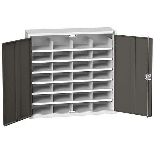 Kovová dílenská skříň Bott Verso s přihrádkami, 100 x 105 x 35 cm, 28 přihrádek, šedá-antracit