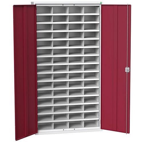 Kovová dílenská skříň Bott Verso s přihrádkami, 200 x 105 x 35 cm, 60 přihrádek, šedá-červená
