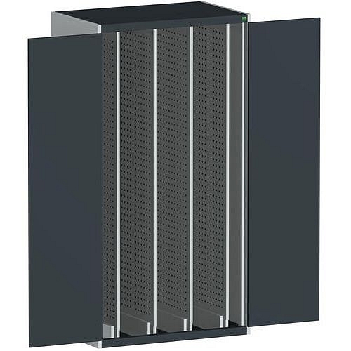 Dílenská skříň Bott Cubio s výsuvnými perfopanely, 200 x 105 x 65 cm, plné dveře, šedá-antracit