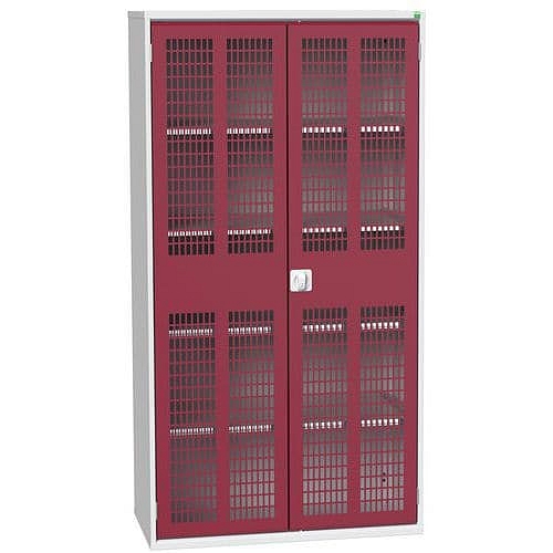 Dílenská skříň policová Bott Verso, drátěné dveře, 4 police, 200 x 105 x 55 cm, šedá-červená