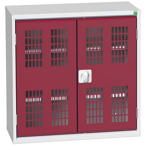 Dílenská skříň policová Bott Verso, drátěné dveře, 80 x 80 x 35 cm, 2 police, šedá-červená
