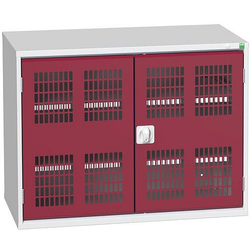 Dílenská skříň policová Bott Verso, drátěné dveře, 80 x 105 x 55 cm, 2 police, šedá-červená