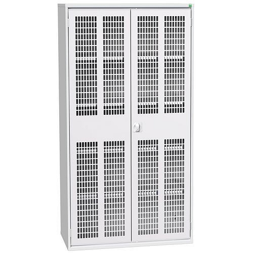 Dílenská skříň policová Bott Verso, drátěné dveře, 4 police, 200 x 105 x 55 cm, šedá-šedá