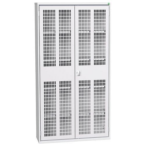 Dílenská skříň policová Bott Verso, drátěné dveře, 4 police, 200 x 105 x 35 cm, šedá-šedá