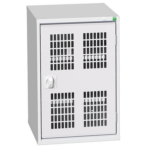 Dílenská skříň policová Bott Verso, drátěné dveře, 80 x 52,5 x 55 cm, 2 police, šedá-šedá