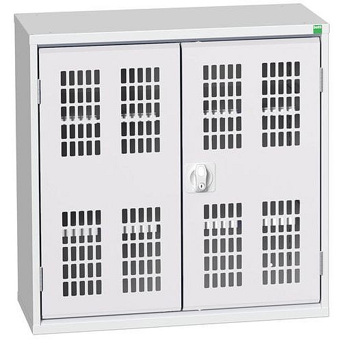 Dílenská skříň policová Bott Verso, drátěné dveře, 80 x 80 x 35 cm, 2 police, šedá-šedá