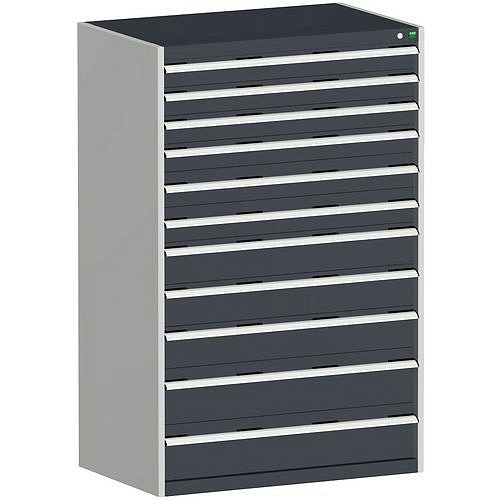 Dílenská zásuvková skříň Bott Cubio, 160 x 105 x 65 cm, 11 zásuvek, šedá-antracit