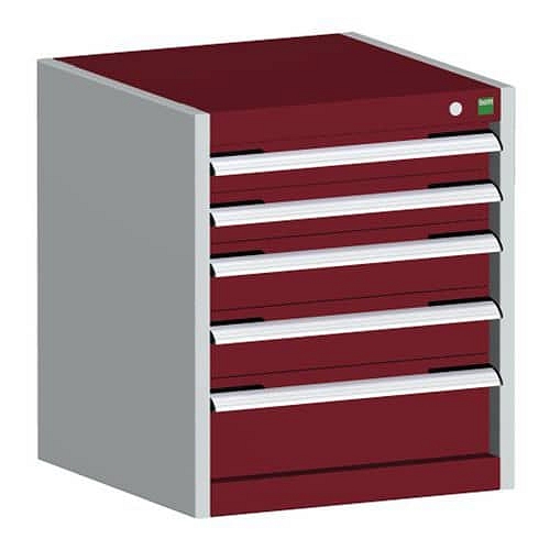 Dílenská zásuvková skříň Bott Cubio, 60 x 52,5 x 52,5 cm, 5 zásuvek, šedá-červená