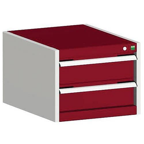Dílenská zásuvková skříň Bott Cubio, 40 x 52,5 x 52,5 cm, 2 zásuvky, šedá-červená