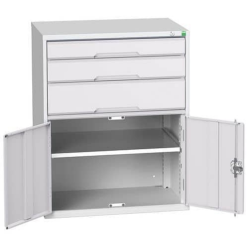 Dílenská zásuvková skříň Bott Verso, 100 x 80 x 55 cm, 3 zásuvky, 1 sk??íňka, šedá-šedá