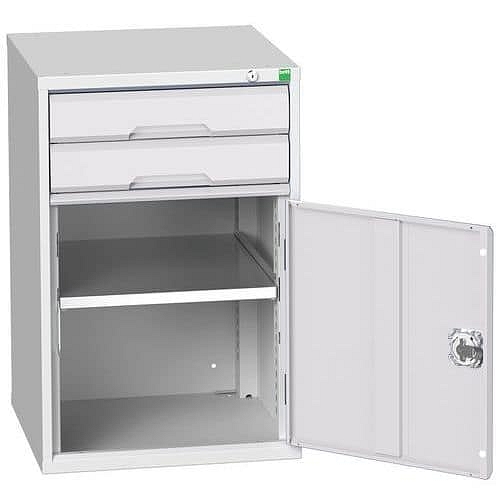 Dílenská zásuvková skříň Bott Verso, 80 x 52,5 x 55 cm, 2 zásuvky, 1 skříňka, šedá-šedá