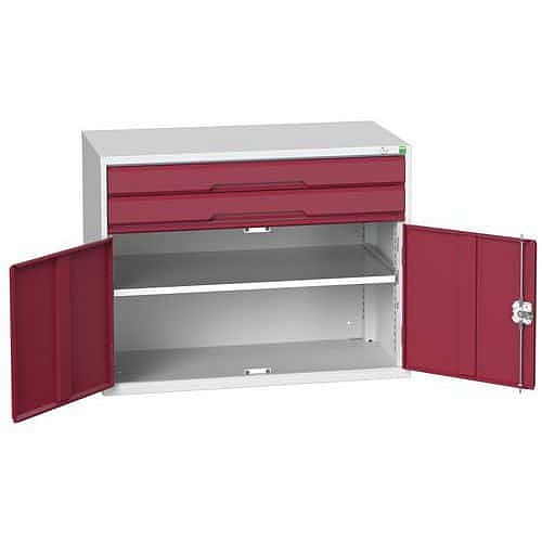 Dílenská zásuvková skříň Bott Verso, 80 x 105 x 55 cm, 2 zásuvky, 1 skříňka, šedá-červená