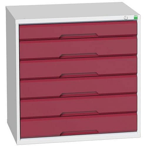 Dílenská zásuvková skříň Bott Verso, 80 x 80 x 55 cm, 6 zásuvek, šedá-červená