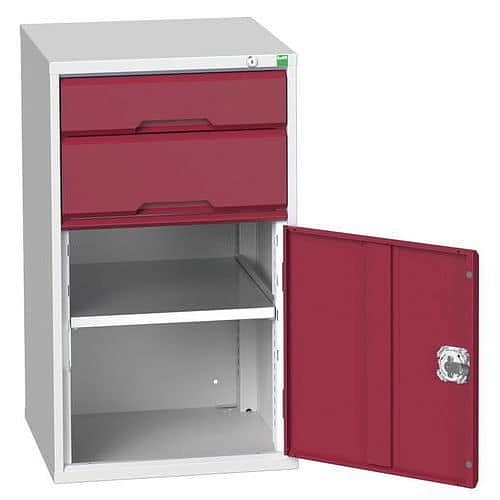 Dílenská zásuvková skříň Bott Verso, 90 x 52,5 x 55 cm, 2 zásuvky, 1 skříňka, šedá-červená