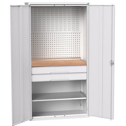 Dílenská skříň se zásuvkami Bott Verso, 200 x 105 x 55 cm, 1 police, 2 zásuvky, šedá-šedá