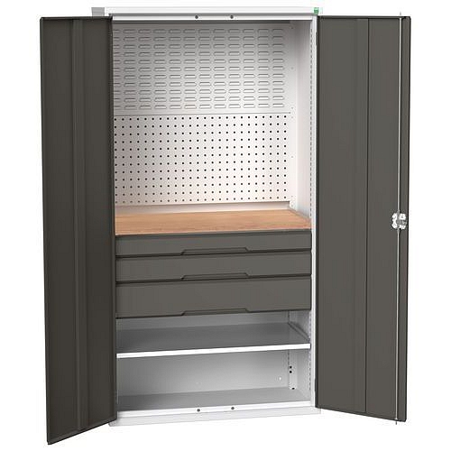 Dílenská skříň se zásuvkami Bott Verso, 200 x 105 x 55 cm, 1 police, 3 zásuvky, šedá-antracit